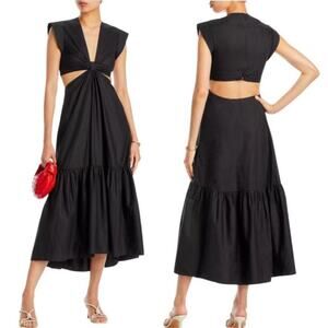 Jason Wu Waist Cutout Cuffed Cap Sleeve V-Neck Satin Dress Size Large